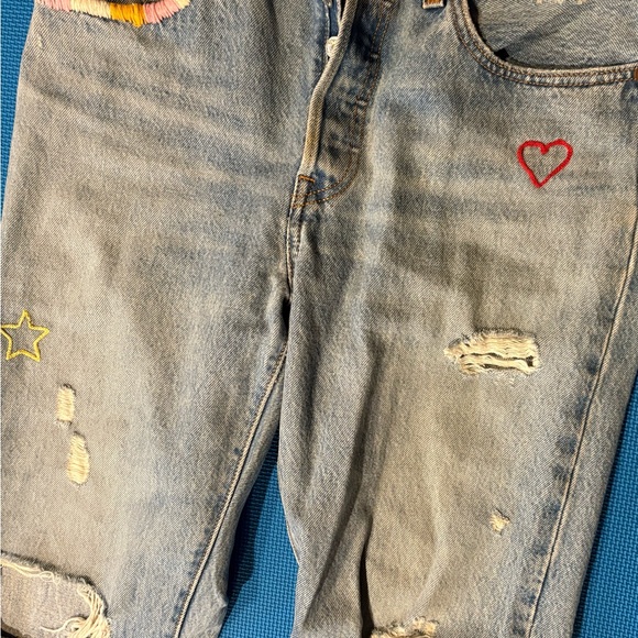 Levi's Premium 501 Distressed Embroidered Jeans - Picture 2 of 8